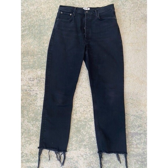 Agolde Jeans Womens 30 Black 90s Pinch High Rise Straight Button Fly Frayed Hem - Picture 1 of 6